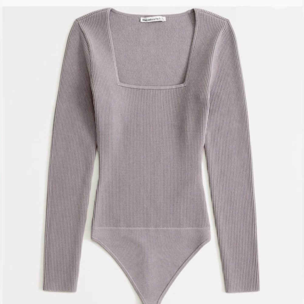 Abercrombie & Fitch Ottoman Squareneck Bodysuit Ribbed Mauve Long Sleeves XXS